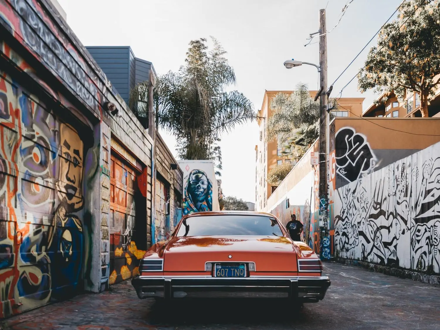 Orange car in a street in San Francisco