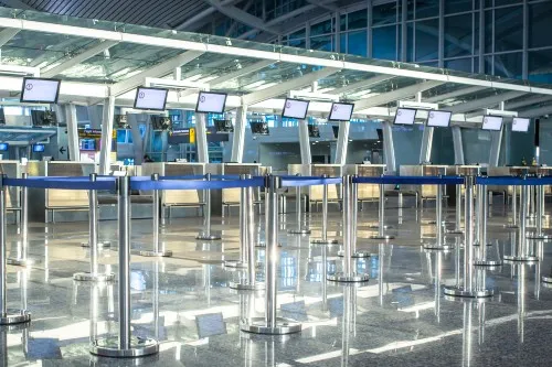 Empty check-in desks at the airport during Covid