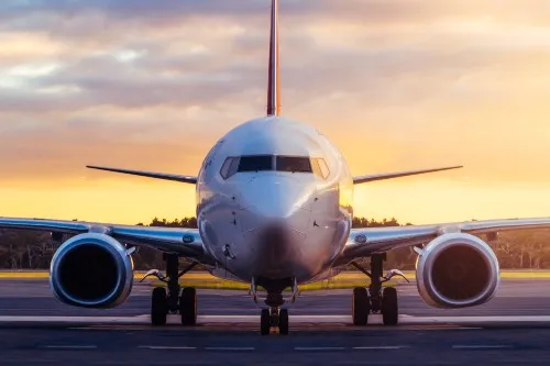 Sunset view of airplane on airport